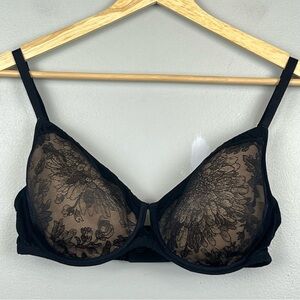 Soma Lightest Lift Perfect Coverage black lace overlay underwire bra, 36DD.
